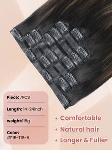 Seamless Clip Ins Seamless Clip In Hair Extensions, 7pcs 1B/6/1B Natural Black To Chestnut Brown Hair Extensions Clip In Human Hair Invisible PU Skin Weft Natural Remy Human Hair Extensions - S1B/6/1B - View 3