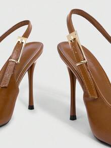 CUCCOO SZL Women's Pointed Toe Buckle Design Daily Commute High Heel Mules - Brown - View 6