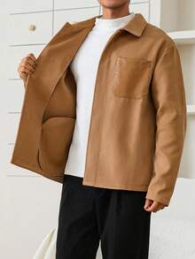 Manfinity Hypemode 男士休闲纯色夹克，秋冬款 - 芥末黃 - 查看 5