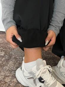 Dazy Plus Elastic Waist Casual Loose Lantern Pants, Thermal Lined, Thick, Plus Size Women, Autumn/Winter Sweatpants