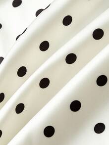 SHEIN MOD 米色和黑色波点缎面系带露背吊带上衣，高领露背设计，复古优雅的宫廷风格，适合约会、派对、Y2K、节日和生日穿着，万圣节服装，度假女装，2000年代风格。 - 杏色 - 查看 4