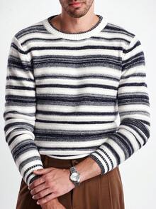 Manfinity CityGents Men's Striped Crew Neck Long Sleeve Casual Sweater, Autumn/Winter - Multicolor - View 5