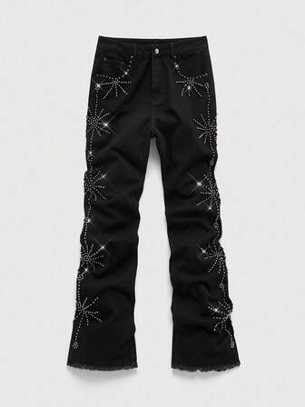 Street Life Jeans évasés scintillants à plusieurs couches pour hommes, style grunge