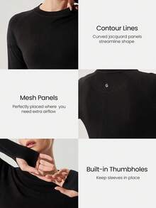 GLOWMODE Seamless Wool Soft Warm Fitted Performance Breathable Shaping Tee Daily Casual - Black - View 5