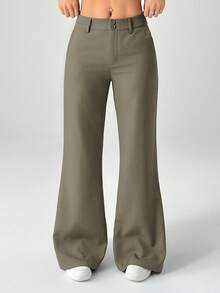 SHEIN PETITE 新款秋冬低腰休闲个性西装裤 - 軍綠色 - 查看 5