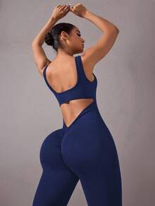 Easithlete 女式深 V 后背无缝瑜伽连体裤，高级时尚运动休闲全套连体裤，高级时尚运动休闲健身女装