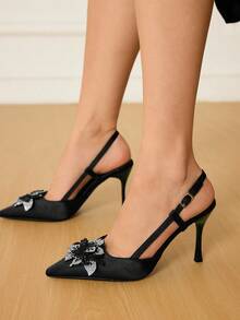 CUCCOO HITCHD 女士尖头细高跟鞋，优雅的花朵水晶装饰，浪漫性感的哥特式风格，适合正式场合、婚礼、派对、万圣节、圣诞节、新年 - 黑色 - 查看 4