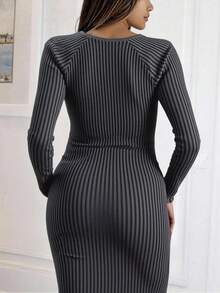Xyvia Sweetheart Neck Ribbed Knit Bodycon Sweater Dress Fall Winter Cloth For Women - Grey - View 7
