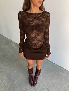 Aloruh Women's Backless Lace Sexy Mini Dress, Wine Red, Suitable For Spring/Summer Vacation,Dresses For Women Party