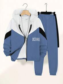 SHEIN 2 件套 Tween Boy 印花运动套装，色块休闲装，适合日常、春季/秋季