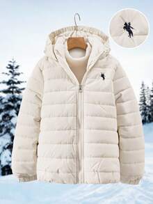 Sparklyn 1 Peça Casaco Acolchoado com Capuz para Meninas, Cor Sólida, Simples e Versátil, Outono/Inverno - Branco - Visão 7
