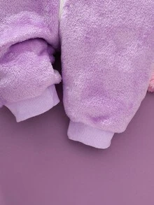 SHEIN 新生儿独角兽渐变色毛绒长袖连体衣，带 3D 刺绣帽子、翅膀和尾巴，婴儿装