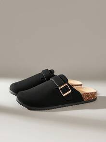 Solecia 女士厚底交叉带复古扣黑色凉鞋，休闲度假风格 - 黑色 - 查看 2