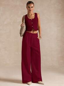 SHEIN BAE Áo vest hở lưng màu trơn gợi cảm thời trang dành cho nữ - Màu Đỏ Sâu - Xem 7