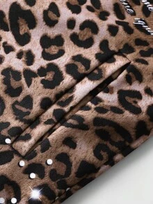 ROMWE MEN Street Life Chaqueta de estilo callejero con estampado de leopardo y texto en inglés, forrada térmicamente, para otoño/invierno - Café integral - Ver 4