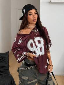 Coolane Women's All-Season Festival Going Out Streetwear Vintage Breathable Mesh Number Pattern Graphics Brown Baseball Jersey