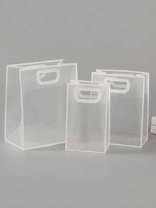 1/5/10个装透明礼品袋，简约镂空提手设计PVC礼品包装袋，适用于派对 - 白色 - 查看 13