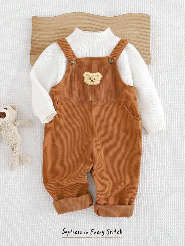 Cozy Pixies Baby Junge Lässiger Bär Print Strampler, Herbst Baby Teddybär Outfit Baby Strampler Bär Braun Baby Jungen Outfit Mokka Baby Kleidung Braun Kleinkind Junge Strampler