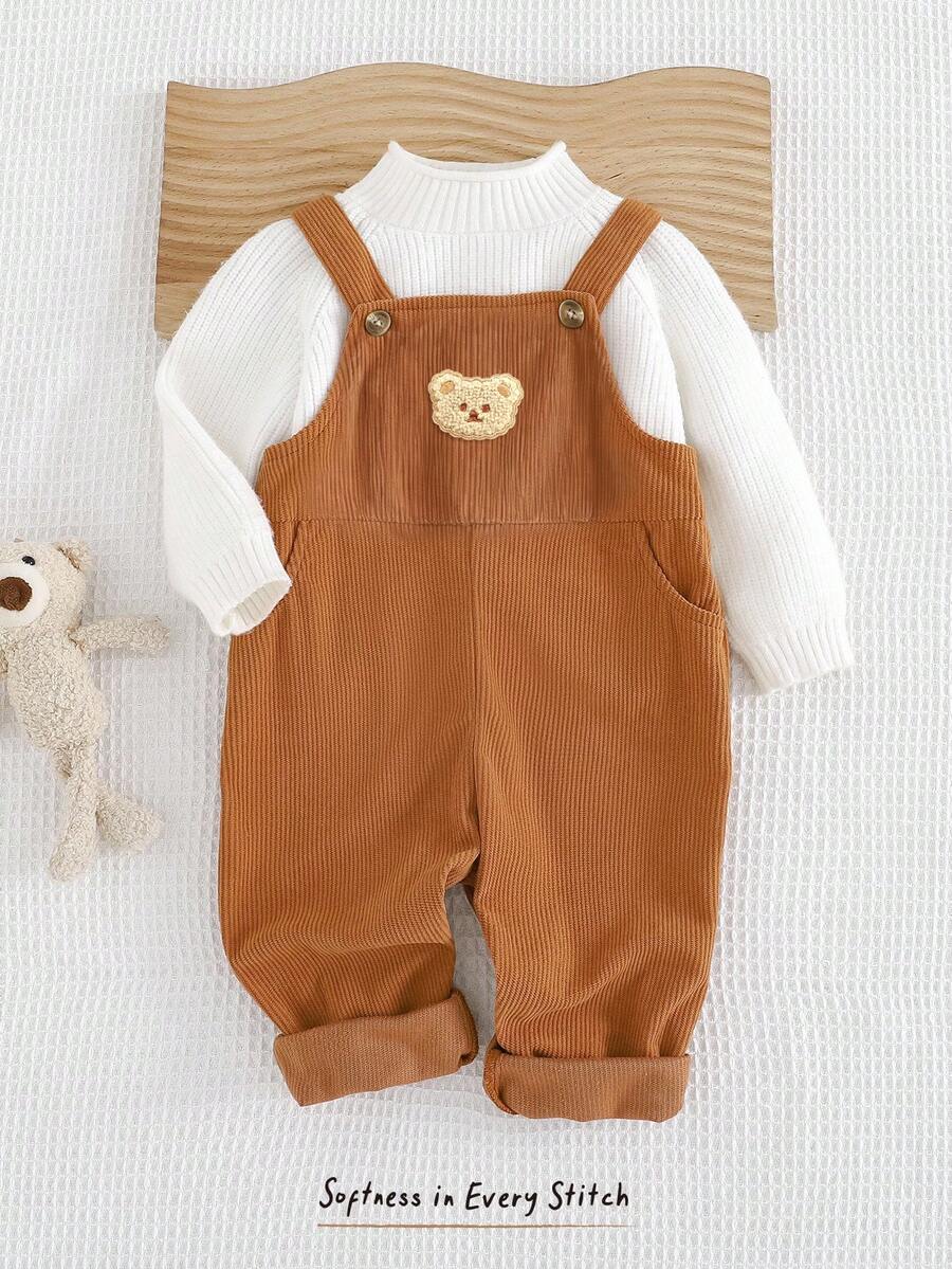 Cozy Pixies Baby Boy Casual Bear Print Jumpsuit, Autumn Baby Teddy Bear Outfit Baby Jumpsuit Bear Brown Baby Boy Outfit Mocha Baby Clothes Brown Baby Boy Jumpsuit - Brown - View 1
