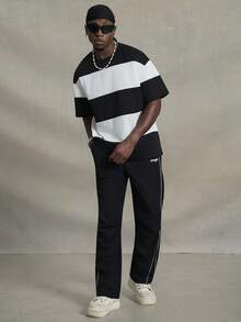 PAVTROS Men Casual Color Block Drop Shoulder Tee - Black and White - View 4