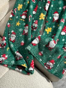 Franclia 冬季休闲百搭弹性腰部圣诞图案羊毛裤 - 綠色 - 查看 6