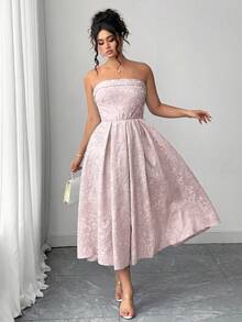 Elenzga 大码优雅浪漫法式高端礼服，收腰，合身紧身胸衣，喇叭裙 - 粉色 - 查看 1