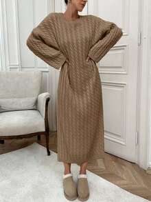 EURMUSE Women Cable Knitting Maxi Sweater Dress - Camel - View 8