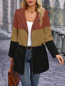 EMERY ROSE Áo khoác trùm đầu thường ngày cổ khóa kéo màu tương phản mùa thu dành cho nữ - Nhiều màu - Xem 3