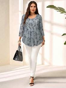 EMERY ROSE Áo kiểu tay lửng in hoa cỡ lớn dành cho nữ, thích hợp cho mùa hè. - Xám - Xem 3