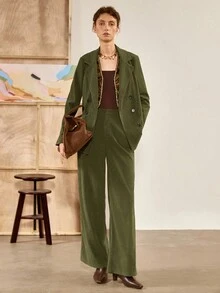 Florisole Women's Elegant Casual/Office Corduroy Long Sleeve Suit Set