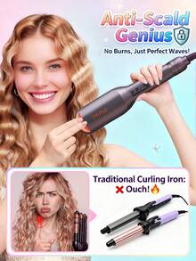 JMMO 海滩宝贝卷发器，升级离子卷发棒，卷发器，2 筒卷发器，防烫伤，百万离子和快速波浪，智能定时器和 13 个可调节温度，易于使用，适合女性的美发工具，毕业生日假期夏季秋季 Y2K 时尚化妆化妆品除草派对海滩旅行露营户外学校校园节日装饰礼物 - 欧盟插头 - 灰色 - 查看 4