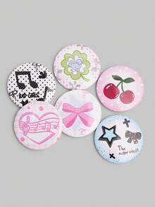 ROMWE Kawaii 6 chiếc 4,4 cm/1,74 inch phong cách Y2K hình quả anh đào, ghi chú, nơ, cỏ ba lá, họa tiết ngôi sao, ghim cài áo trang trí, huy hiệu, nút, có thể dùng để may trên quần áo, túi xách, ba lô, vật dụng, quà tặng tuyệt vời cho bạn bè và gia đình - Đen và trắng - Xem 4