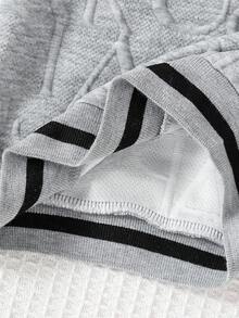 SHEIN Playful Pals 2 件套男婴休闲字母针织提花饰边罗纹圆领长袖运动衫和松紧腰裤套装，适合外出、休闲装、旅行，6 个月至 3 岁秋冬