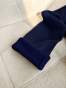 EMERY ROSE New Fashion Autumn/Winter Round Neck Fluffy Loose Casual Slouchy Knitted Wide Leg Pants & Sweater 2 Pieces Set - Navy Blue - View 7