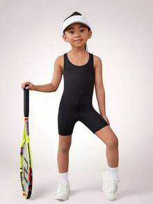 SHEIN 少女鬆緊交叉背肩帶運動連身褲