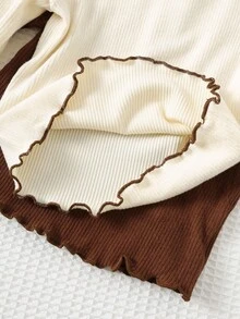 Cozy Pixies 2 件套女婴蝴蝶结针织柔软圆领长袖撞色荷叶边下摆连体衣套装