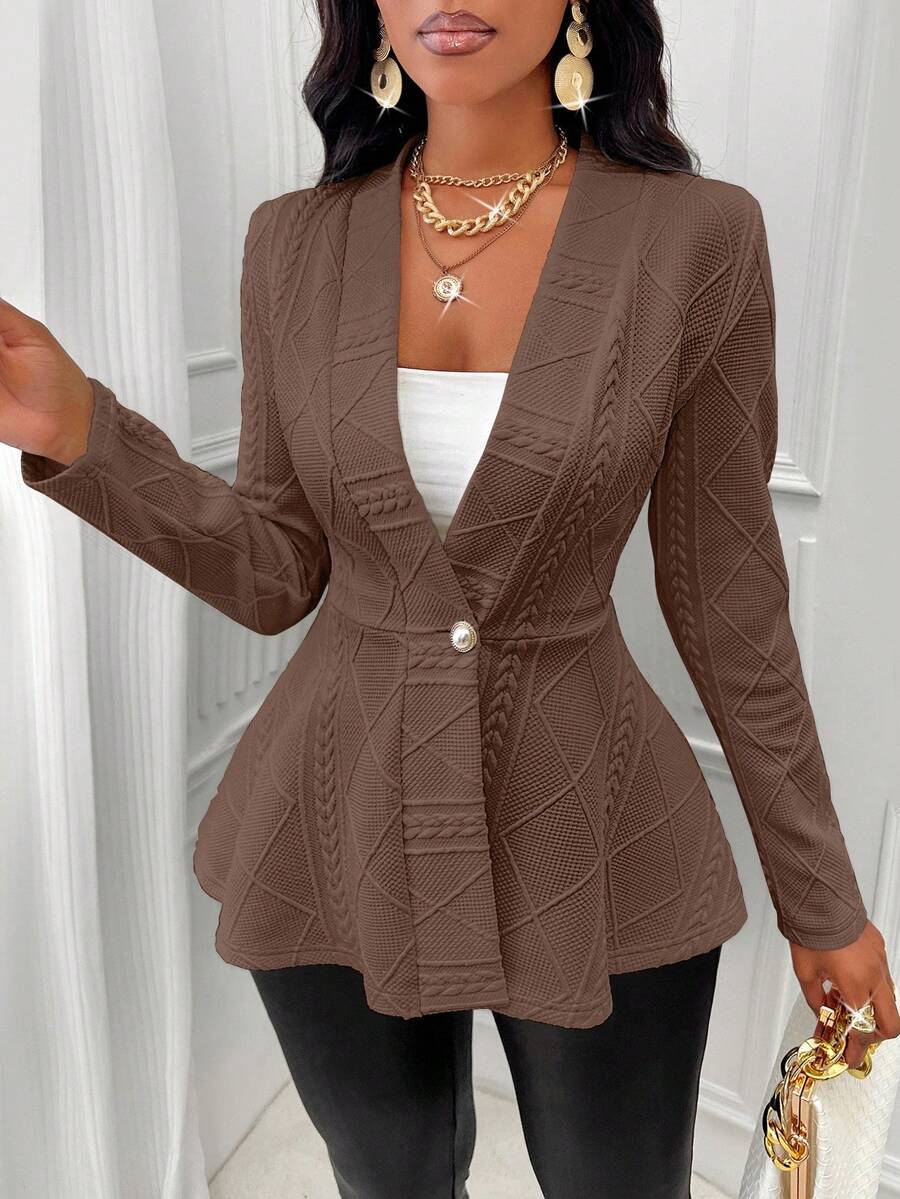 SOLERSUN Elegant Solid Color Textured Waist Jacket For Commuting, Autumn - Mocha Brown - View 1
