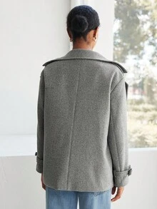 Lumivelle 秋冬时尚通勤双排扣大衣 - 藏蓝色 - 查看 2