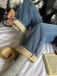 DAZY Damjeans med raka ben och mjuka, termofodrade jeans, blå tvättade, rak passform, termofodrade, vinter - Mediumtvätt - Visa 8