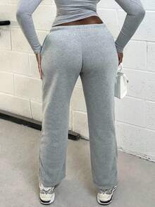 Alexandranx Women's Low-Waist Drawstring Looped Waist Slant Pocket Straight Leg Wide-Leg Sweatpants, Fashionable Minimalist Casual Everyday Wear, Suitable For Petite, Spring/Autumn Graduation,Back To School Outfits,Graduation,Teacher Outfits For Women,Back To School - Grey - View 2