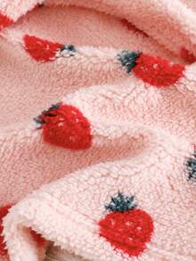 Bata de felpa para recién nacidos, de otoño/invierno, con estampado lindo de fresa con capucha con orejas 3D, manga larga y bata larga para niños y niñas bebés, ropa de dormir para infantes - Rosa - Ver 5