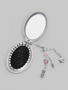 ROMWE Kawaii 1 件可爱蝴蝶结折叠梳子和镜子套装，返校气囊梳，DIY 便携式梳子镜子 - 淺灰色 - 查看 4