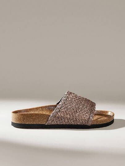 Solecia 女士时尚黑色平底凉鞋，夏季沙滩度假休闲拖鞋