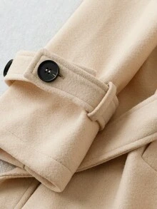 SHEIN Clasi Elegant Casual Daily Colorblock Navy Collar Mid-Length Plus Size Overcoat - Apricot - View 4