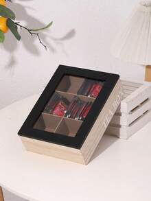 1 件桌面茶包和茶叶收纳盒，6 格咖啡零食茶包收纳盒，糖果收纳盒，创意家居装饰，带透明玻璃盖的木制收纳盒，黑色/白色/云朵设计