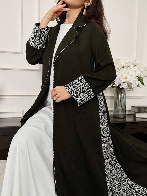 Al Najma Cárdigan de manga larga con bloqueo de color de patchwork, uso diario casual, elegante bata larga hasta los tobillos con solapa, para fiesta de noche/invitado de boda/aniversario/diario