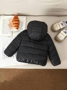 SHEIN Playful Pals Baby Boy Autumn&Winter Coat Casual Style Thicker And Warmer Jacket Winter Baby Jacket Toddler Winter Coat Fall - Black and White - View 2