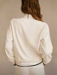 GLOWMODE ChillBound Zip Soft Warm Chill Lightweight Stretchy Waffle-Texture Fleece Ribbed Hem Cuffs Pockets Waist-Length Bomber Jacket Autumn Winter Outdoor Daily Casual - White - View 3