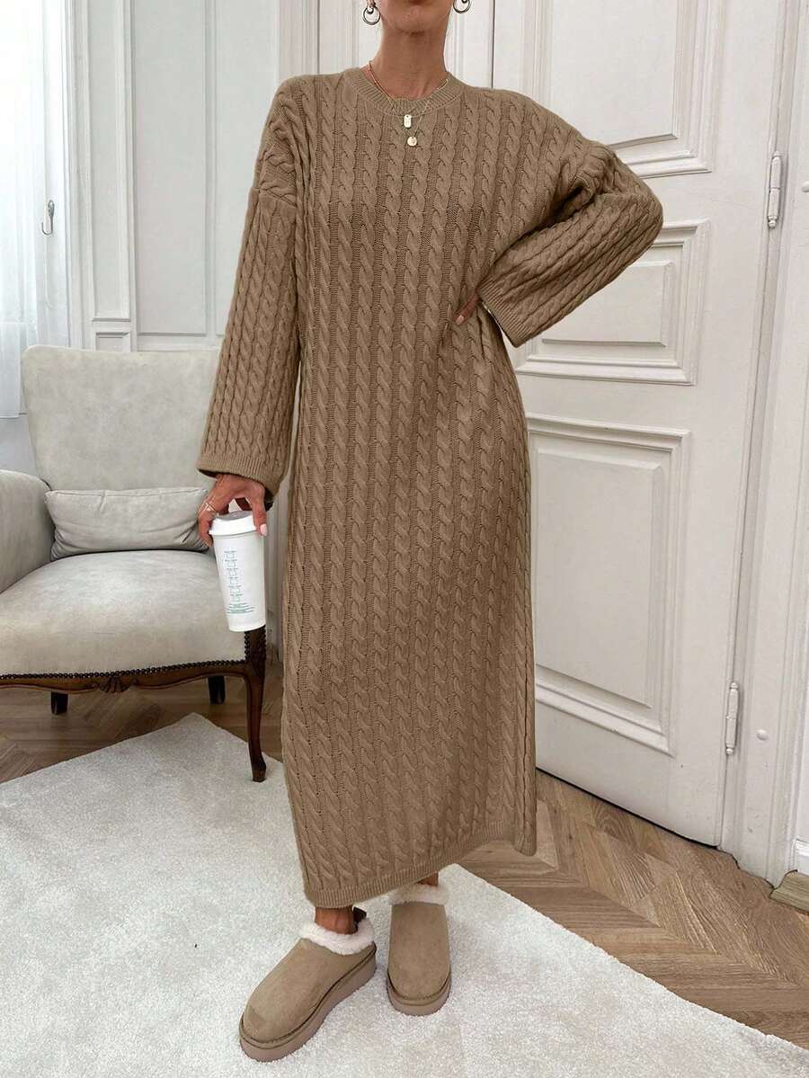 EURMUSE Women Cable Knitting Maxi Sweater Dress - Camel - View 1