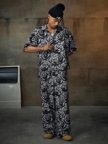 AXEPEAK Bộ đồ thường ngày cho nam áo sơ mi tay ngắn họa tiết hoa và quần cạp rút - Nhiều màu - Xem 3